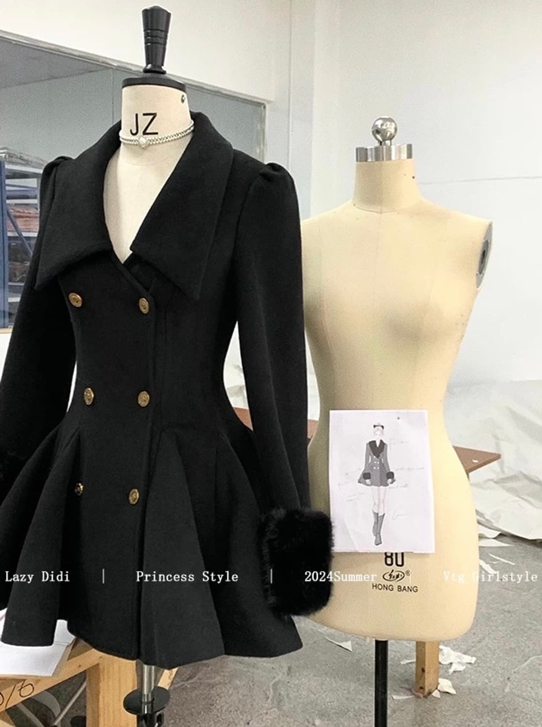 Lady DiDi 햅번블랙 더블버튼 하프 드레스코트 상품이미지4