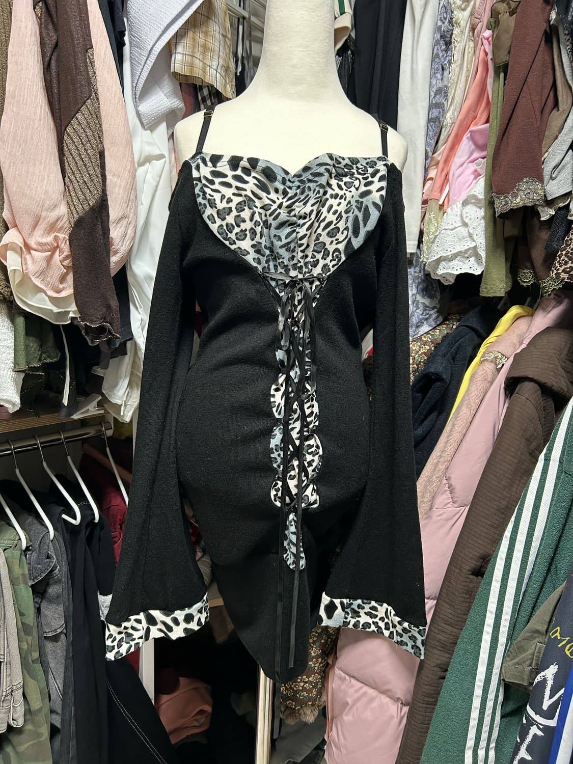 오네갸루 레오파드 오프숄더 원피스 상품이미지1