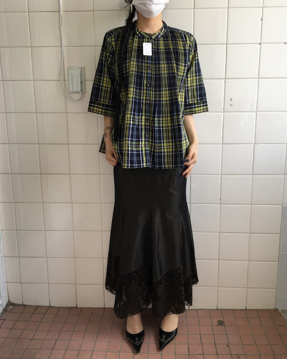 Check pattern pleats blouse 상품이미지1