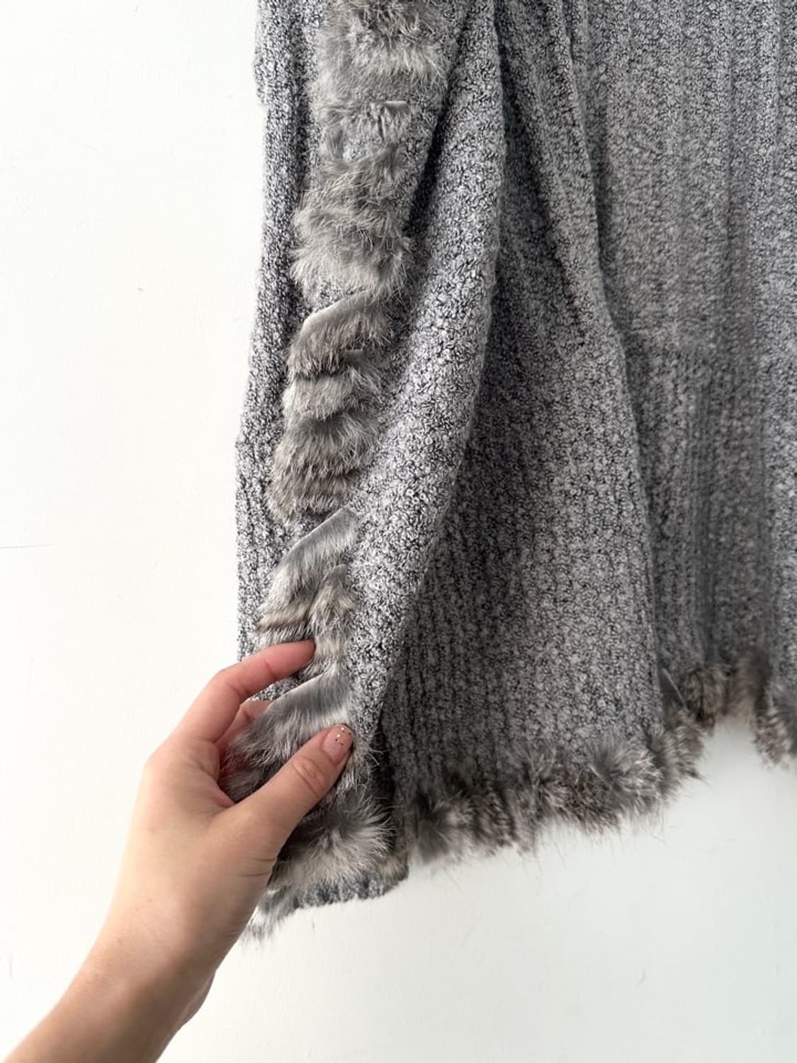 Rabbit fur trimming open cardigan / grey 상품이미지3