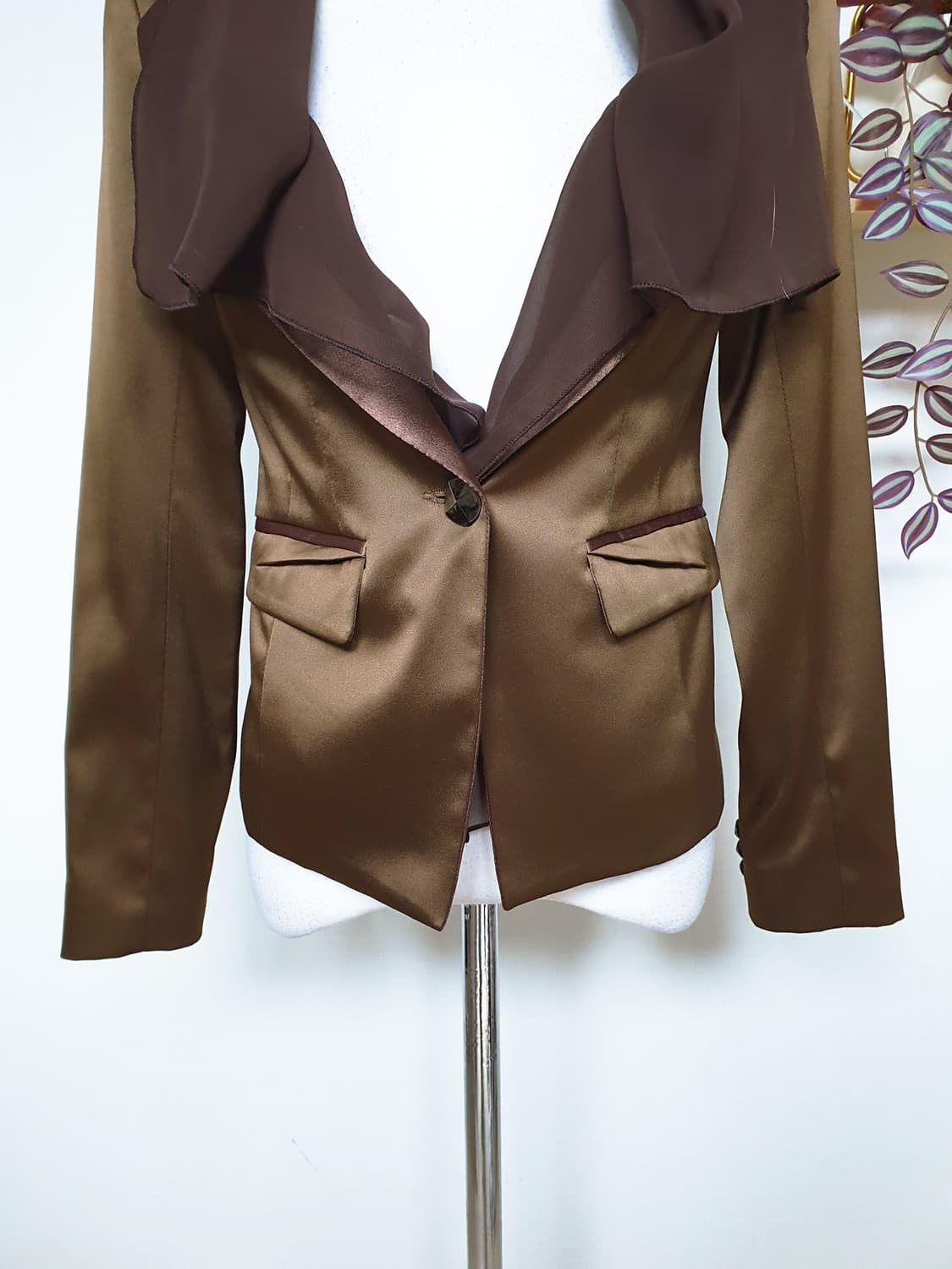 제이삭 스카프레이어드 새틴자켓 55 울 골드브라운 S 상품이미지3