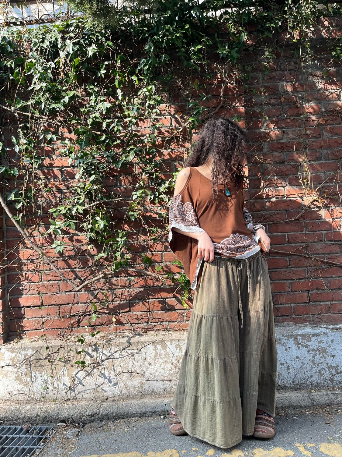 카키 와이드 캉캉 팬츠 상품이미지4