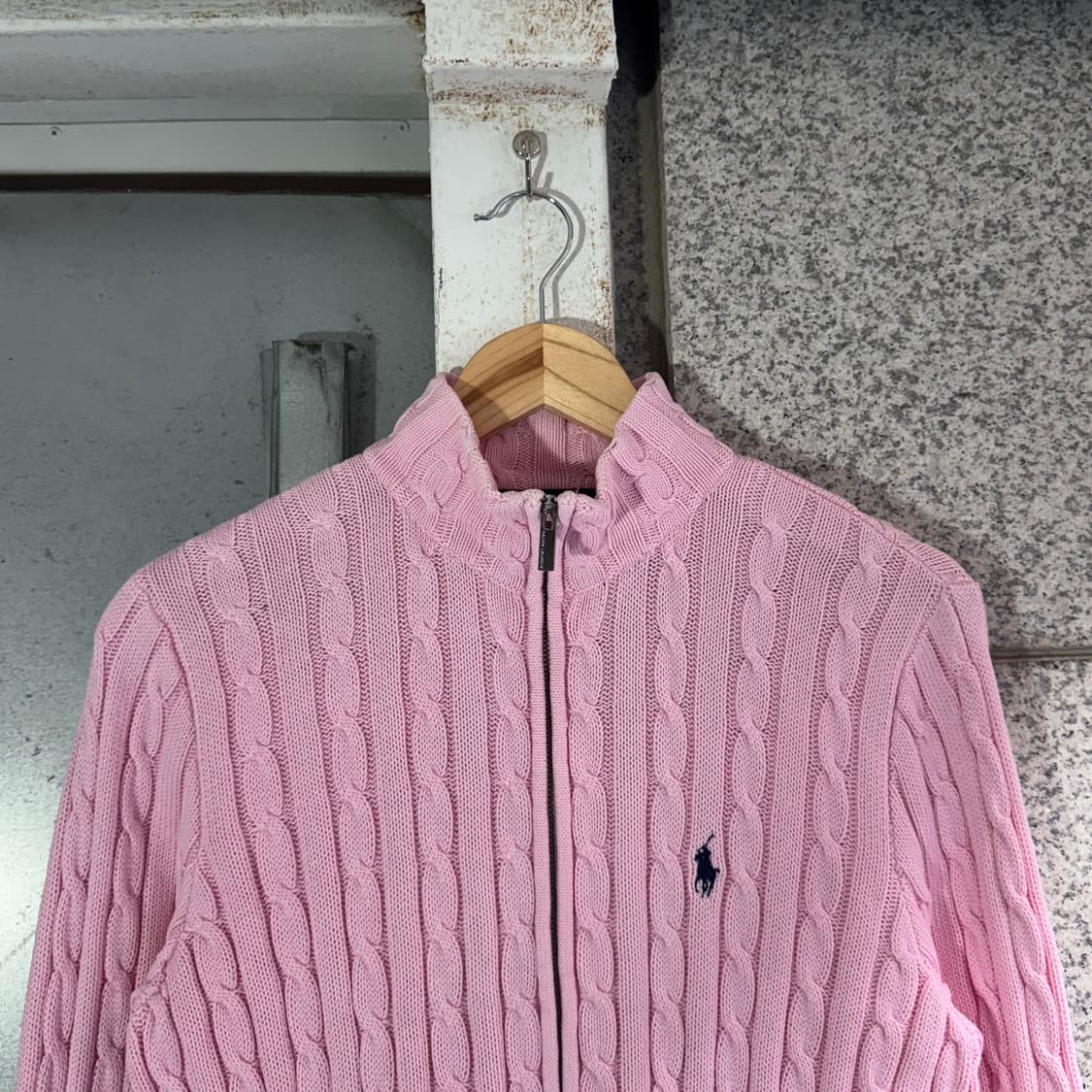 폴로 포니 로고 케이블 니트 집업 상품이미지3