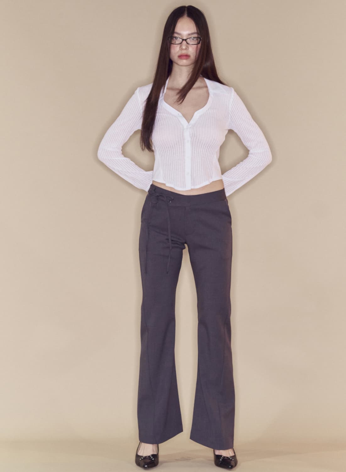 플리즈노팔로우 소피아 리본 부츠컷 슬렉스 블랙 1사이즈 상품이미지7