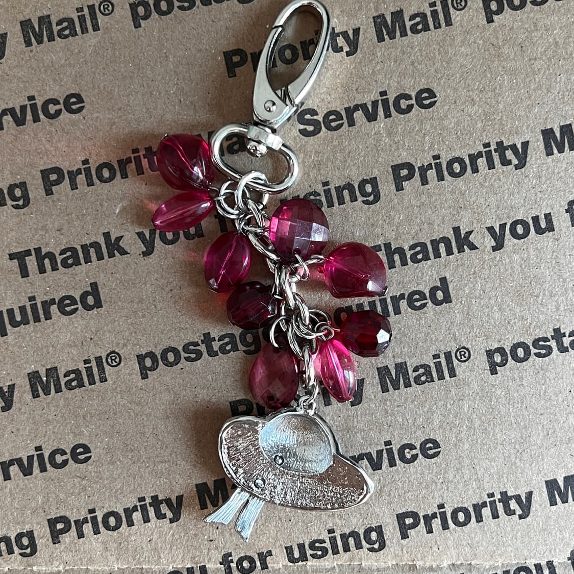 90s vtg Red Hat Bead Charm Keyring 상품이미지2