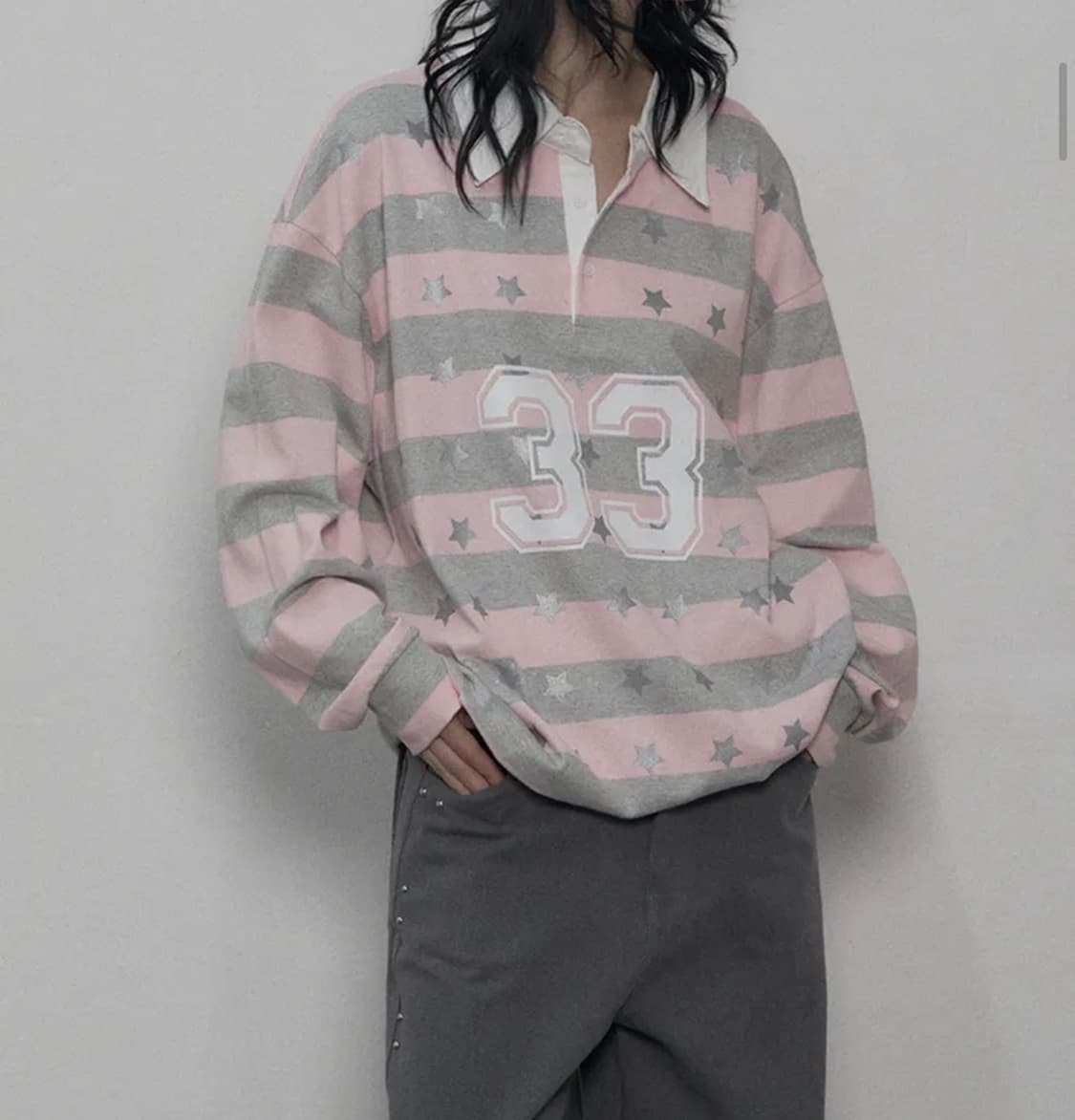 셋업이엑스이 33 스타 스트라이프 폴로 탑 핑크 상품이미지1