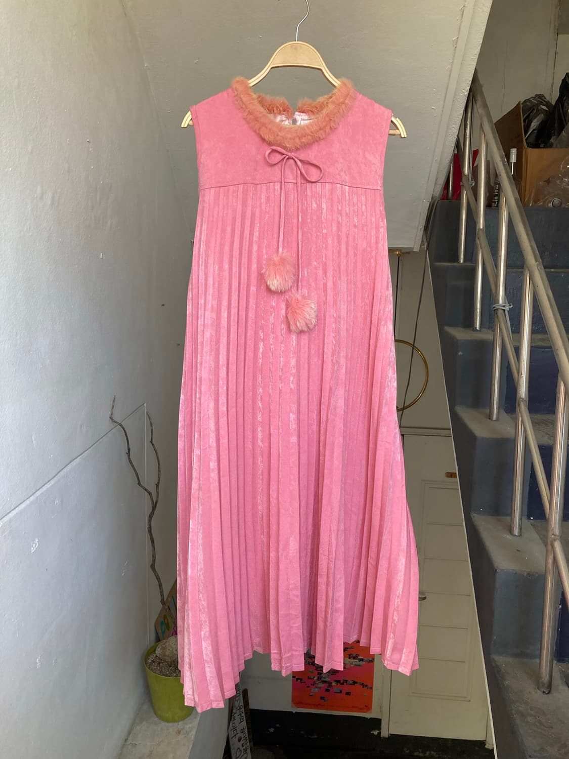 핑크 플리츠 롱 드레스 상품이미지1