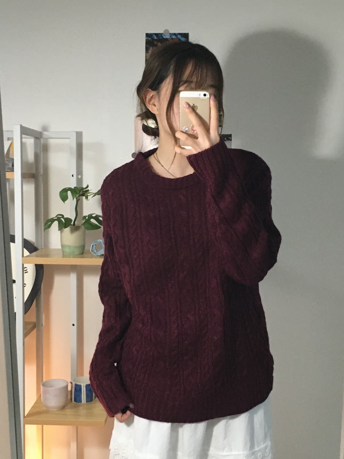 레드와인 꽈배기 니트 상품이미지1