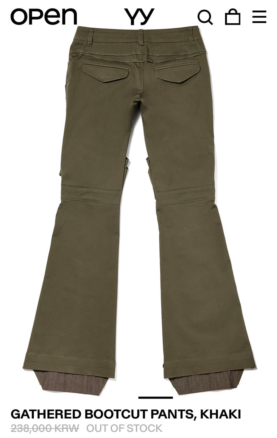 Open yy GATHERED BOOTCUT PANTS, KHAKI 상품이미지2