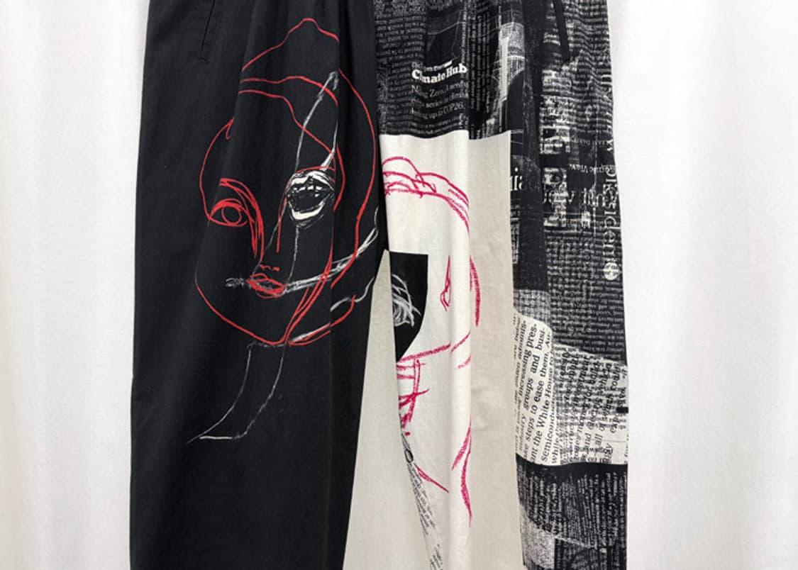 요지야마모토 뿌르옴므 뉴스페이퍼 아사쿠라 유카 드로잉 팬츠 상품이미지4