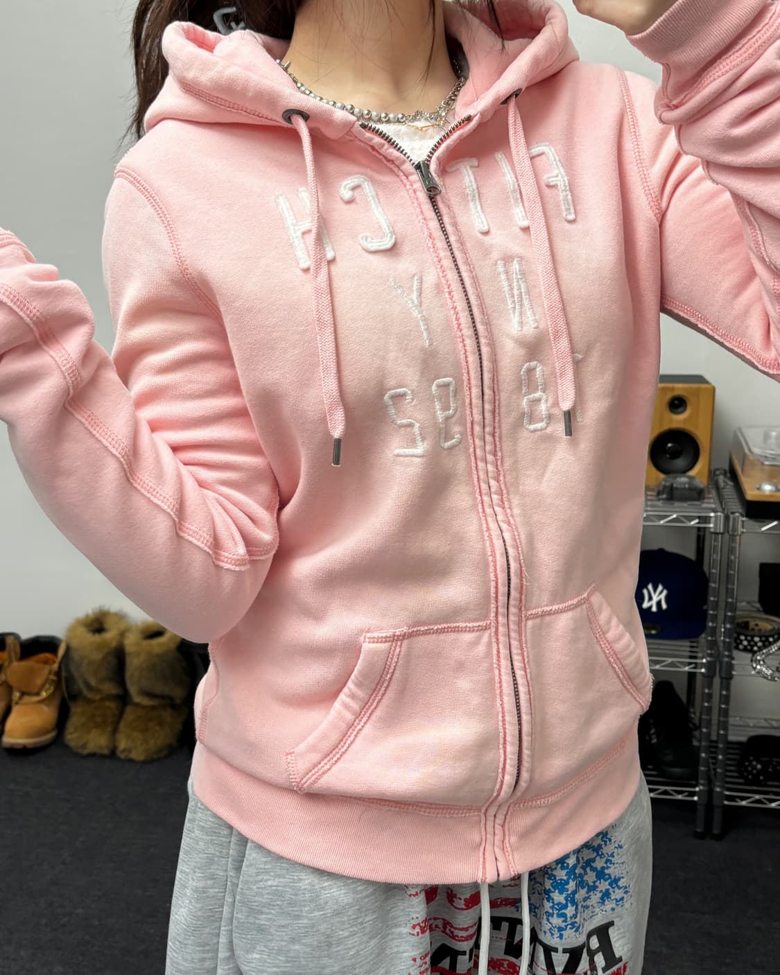 아베크롬비 아치로고 핑크 후드집업 상품이미지3