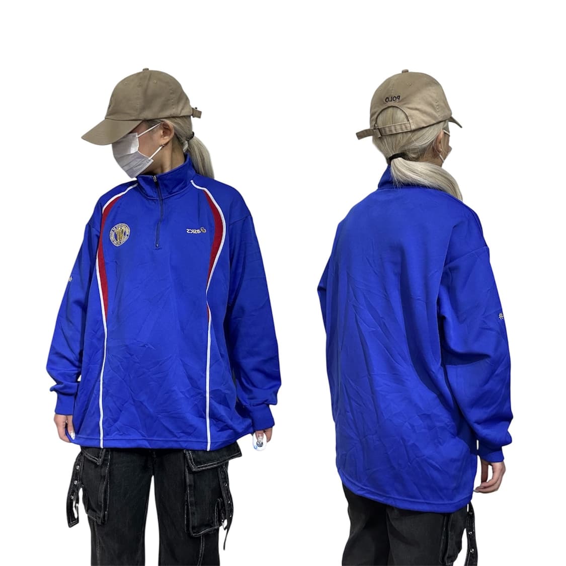 아식스 블루 오버핏 트랙탑 져지 L 상품이미지1