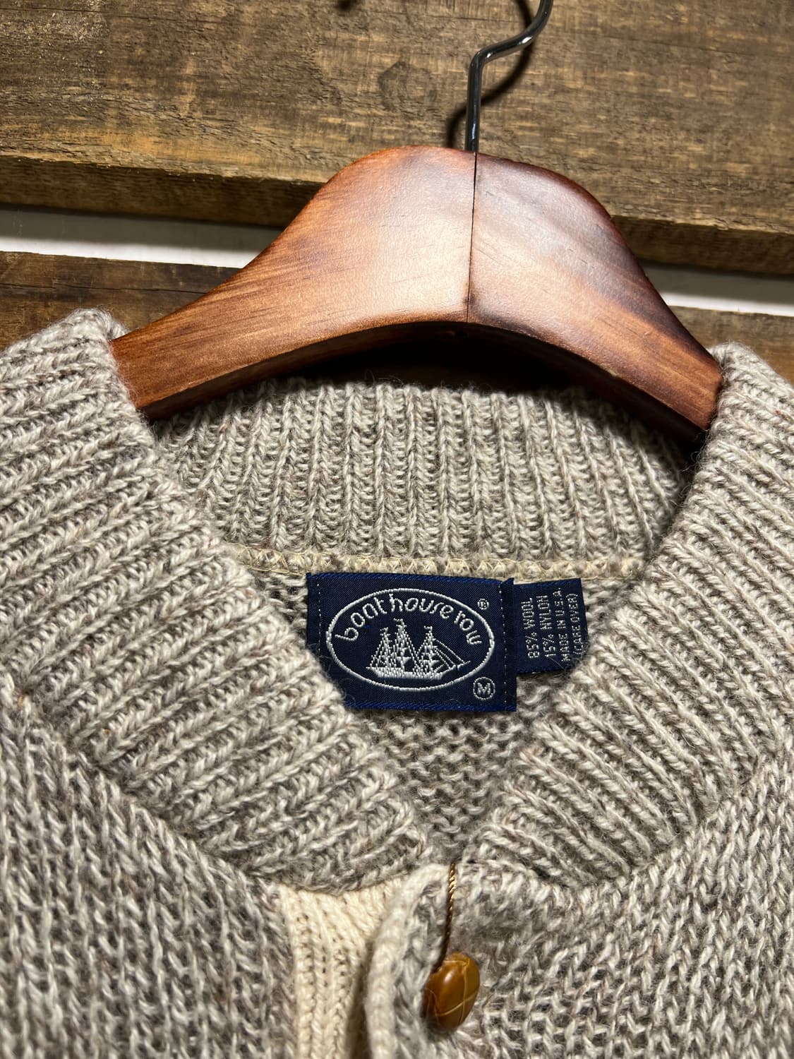 [M]90's Made in USA 헨리넥 엘보패치 멜란지 울 니트 상품이미지2