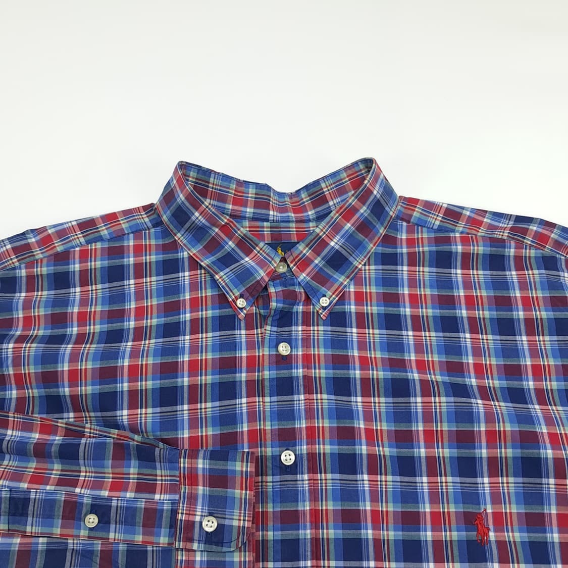 Co957 3XL Tall 폴로 랄프로렌 레드블루 매드라스 긴팔 셔츠 상품이미지3