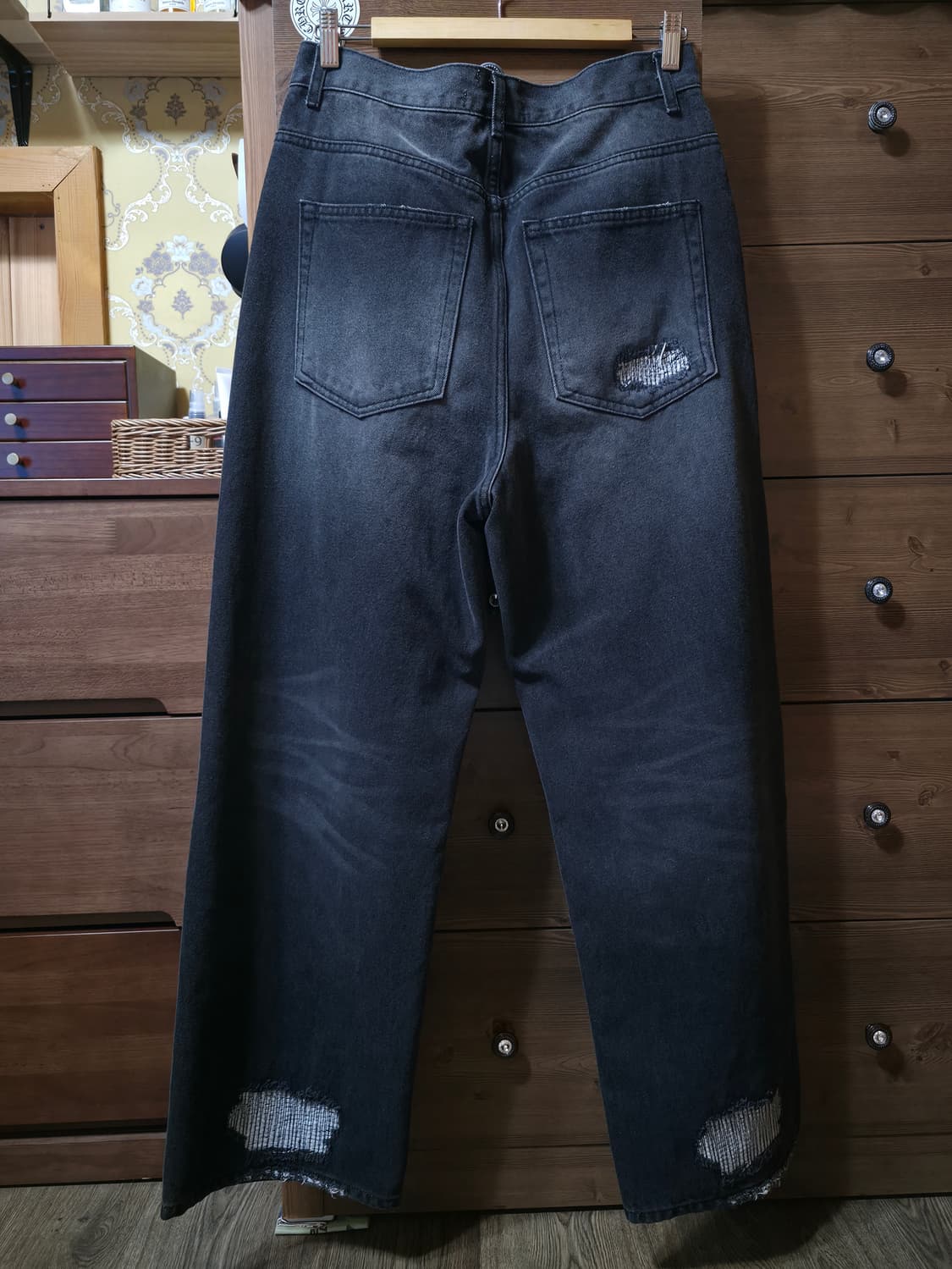 몽세누 디스트레스드 베기 레그 진 블랙 S 상품이미지2