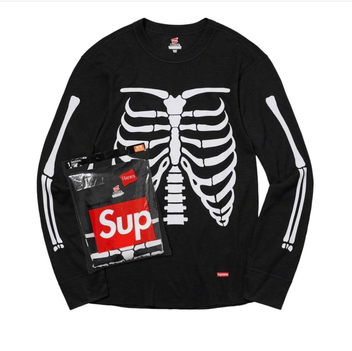 슈프림 헤인즈 본즈 써멀 크루 블랙 L 상품이미지1