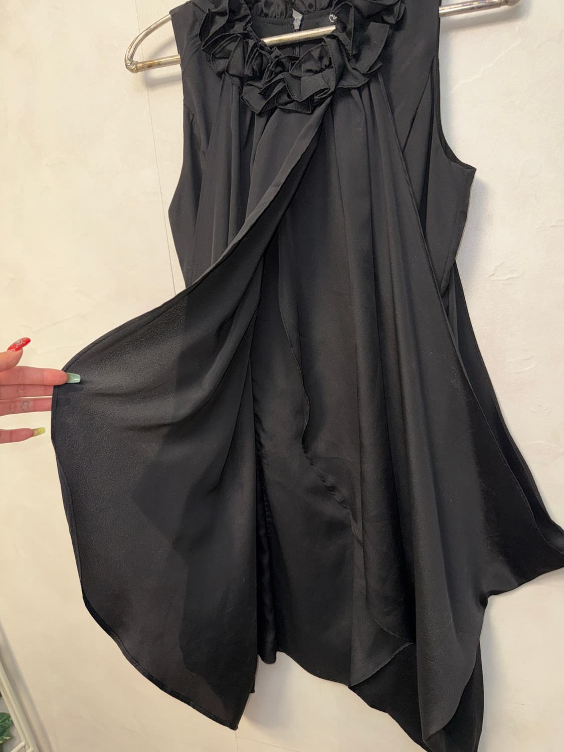 Black satin ruffle shirring layered ops 상품이미지3
