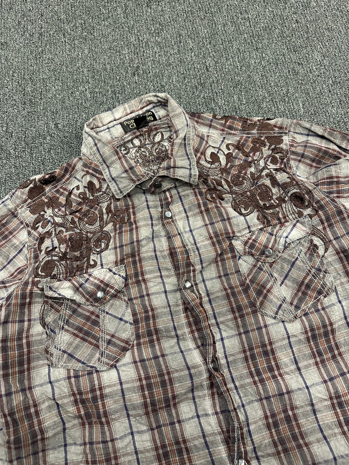 XL) Pop Icon Clothing 빈티지 자수 체크 남방 셔츠 상품이미지3