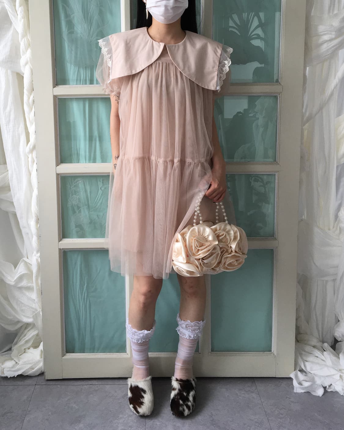 Lace trimming sailor collar point sha on 상품이미지1