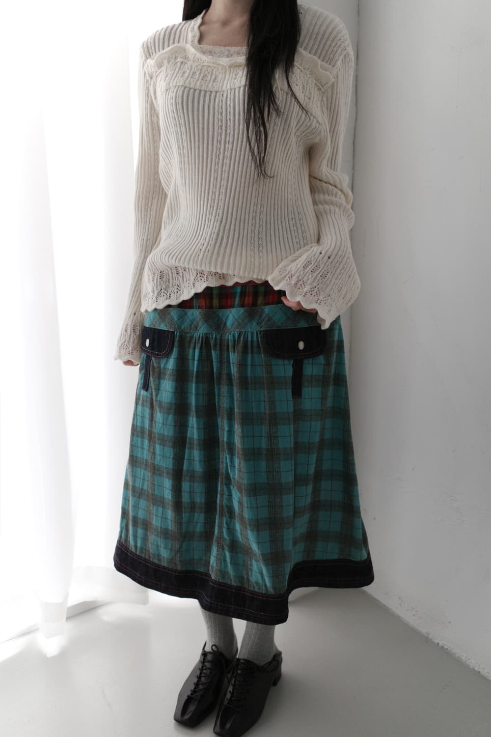 cat check denim skirt  상품이미지5