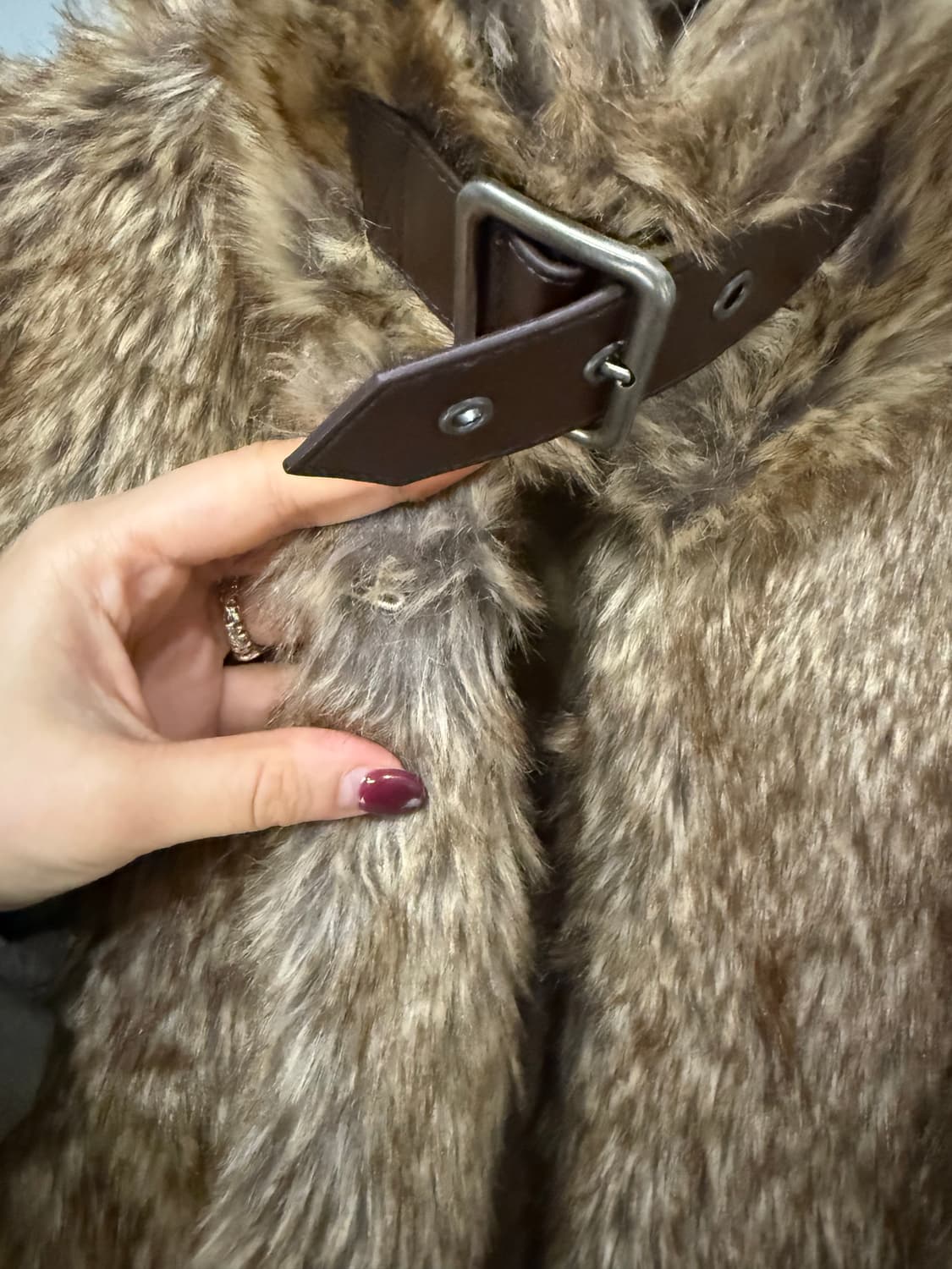 neck buckle point mix color fur jacket 상품이미지7