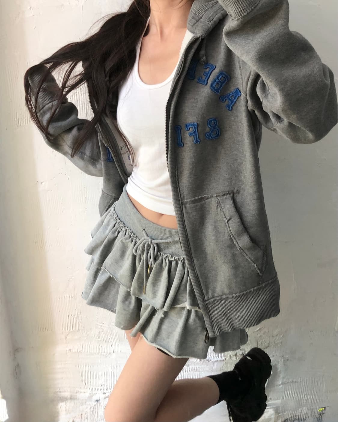  아베크롬비 그레이컬러 블루패치 레터링 후드집업 상품이미지3