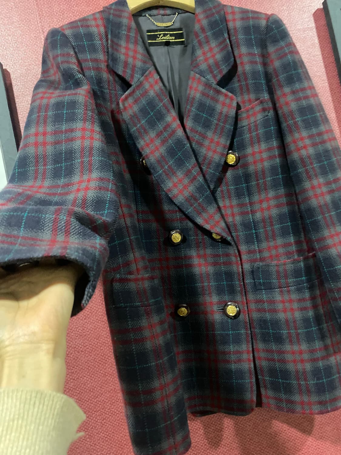 Leilian 체크 더블 자켓 상품이미지4