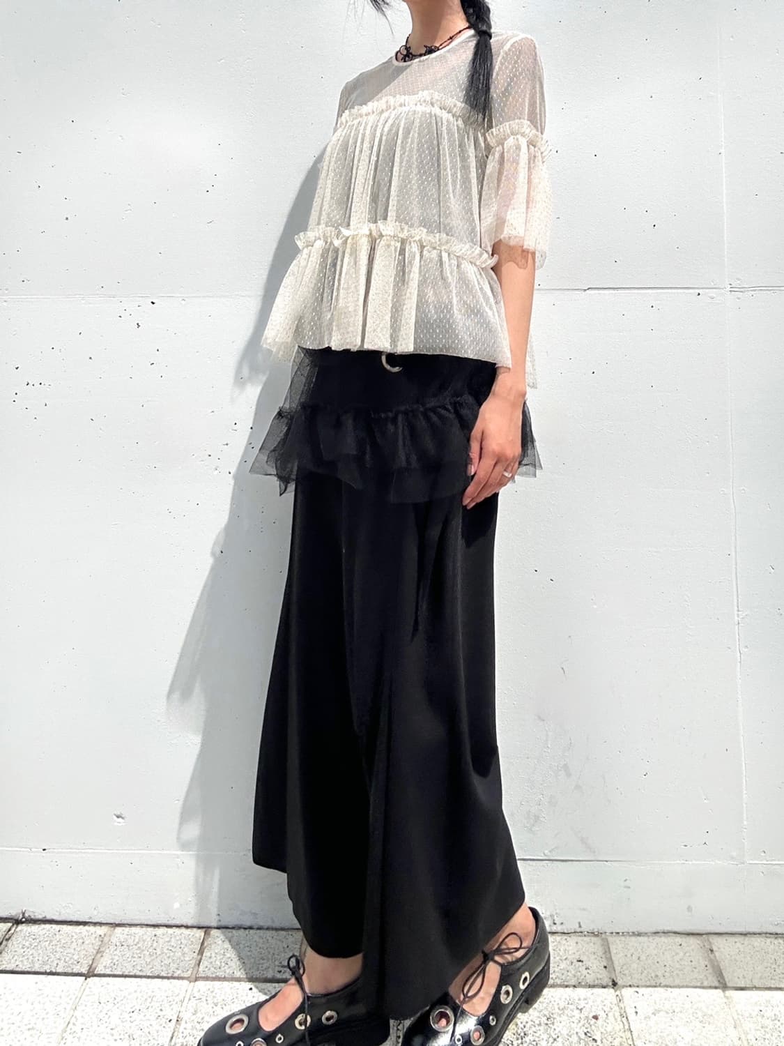 Glitter sheer layered frill top / cream 상품이미지1