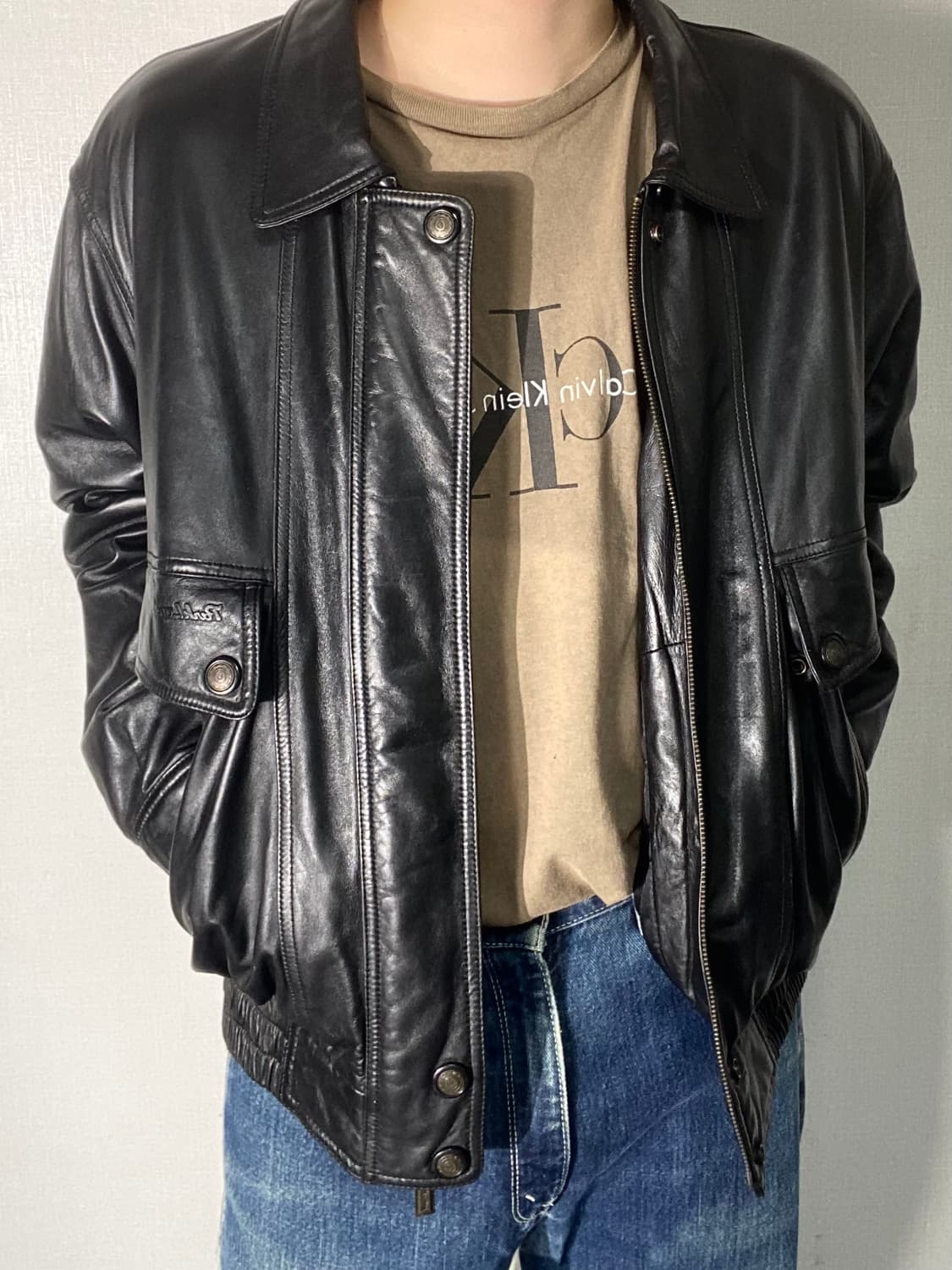 [L] 90s Vintage 빈티지 블랙 양가죽 봄버자켓 상품이미지8