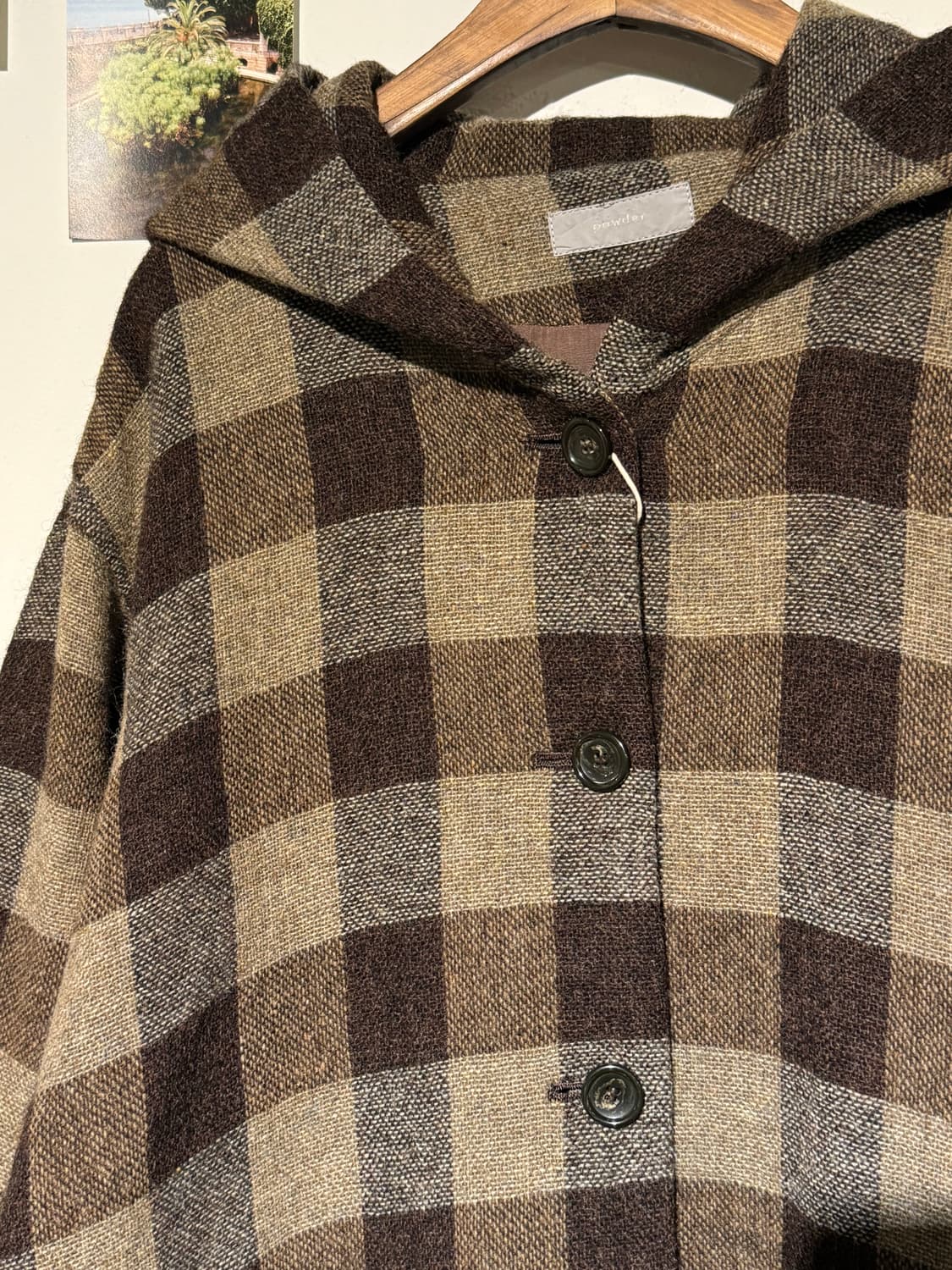 울 후드 체크 코트 상품이미지4