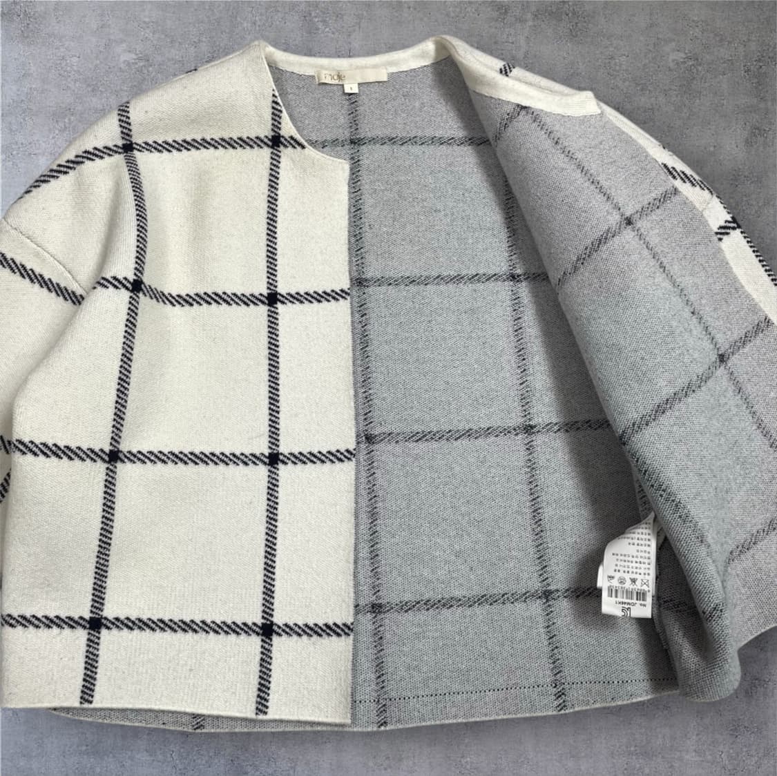 마쥬 Maje 아이보리 윈도우 체크 크롭 니트 자켓 오픈 가디건 1 상품이미지5