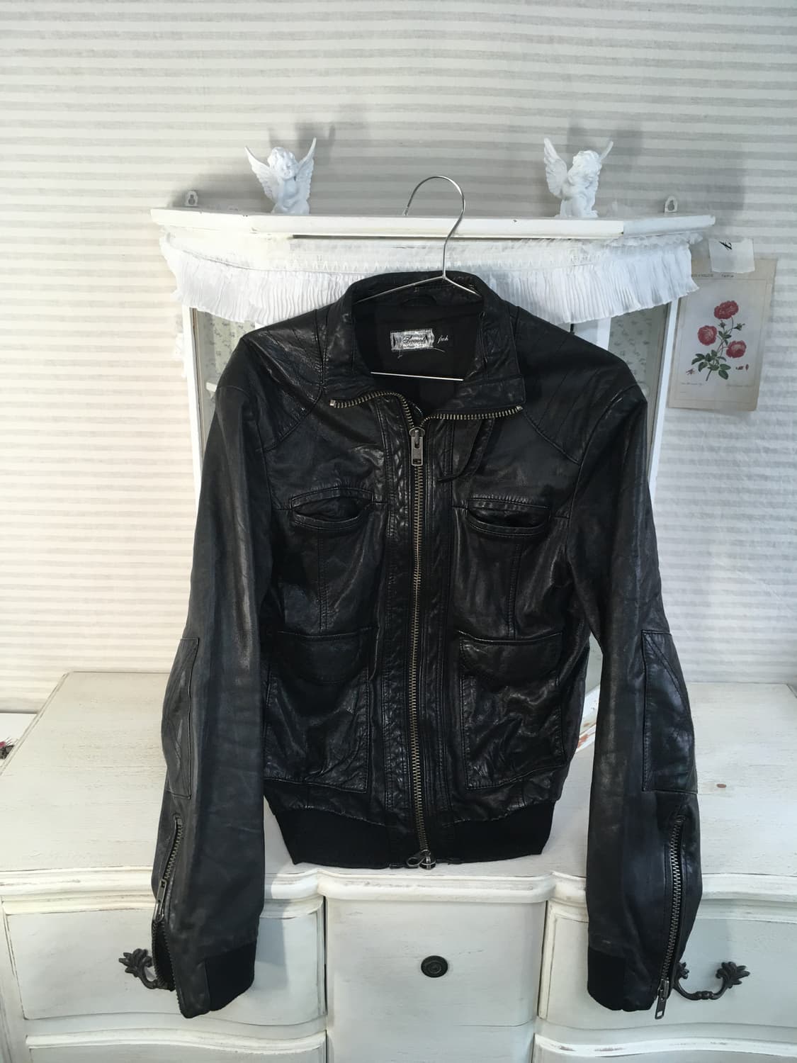 빈티지 블랙 리얼레더 봄버 자켓 상품이미지5