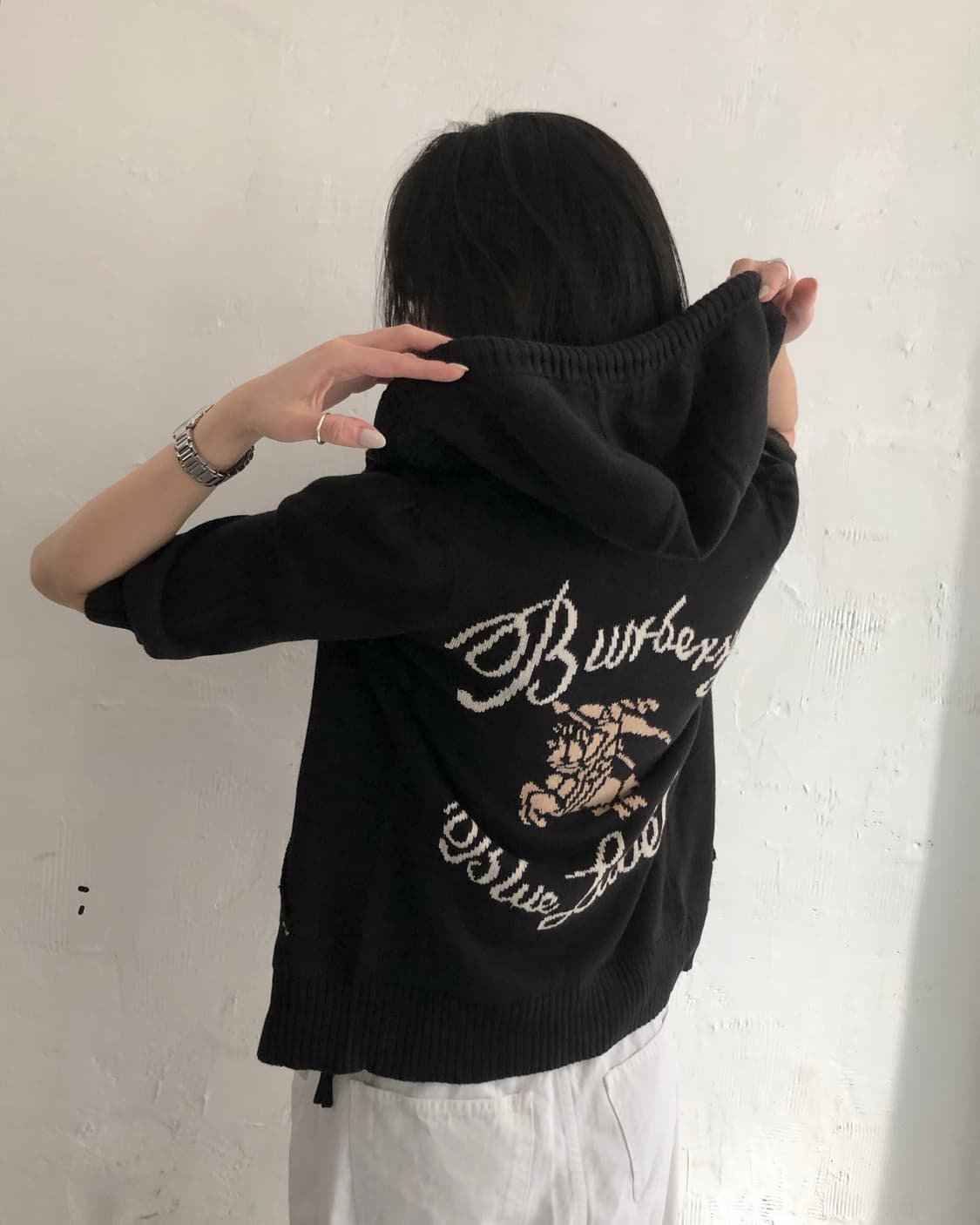 Burberry 버버리 블루라벨 빅로고 블랙 반팔 후드집업 상품이미지1