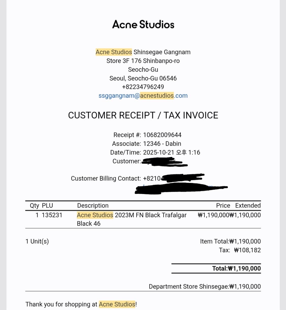 아크네 2023 블랙 트라팔가 46사이즈 상품이미지2