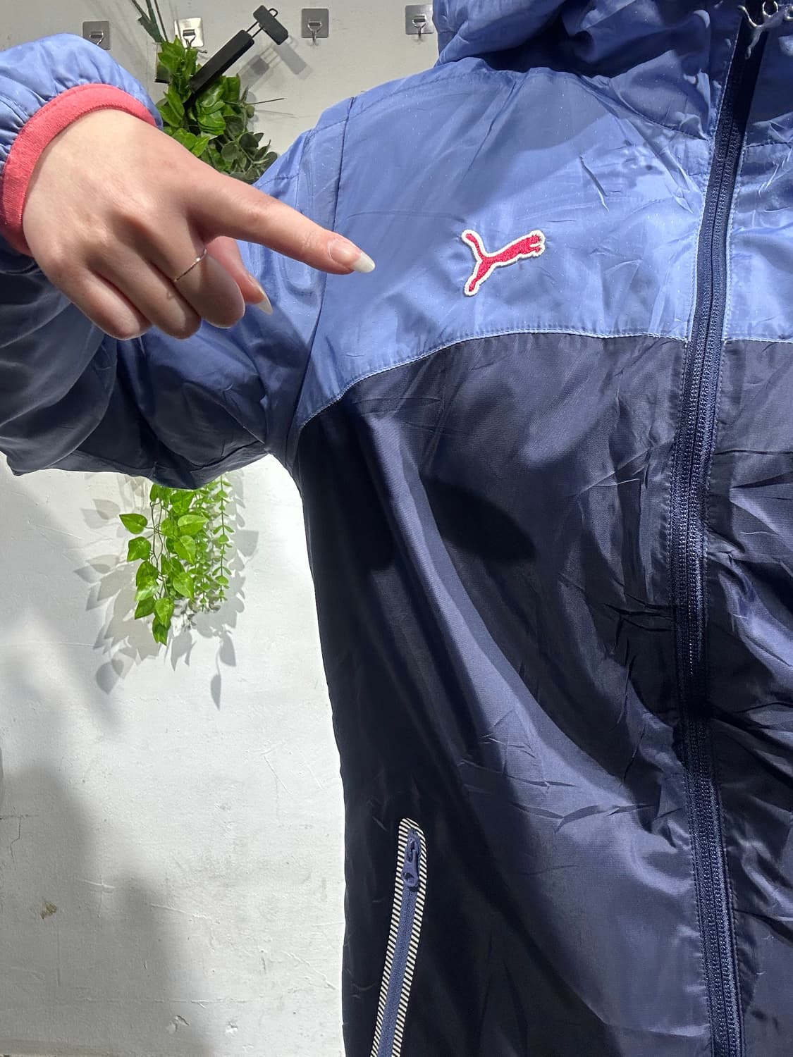 푸마 네이비 블루 후드 로고 바람막이 자켓 M 상품이미지4