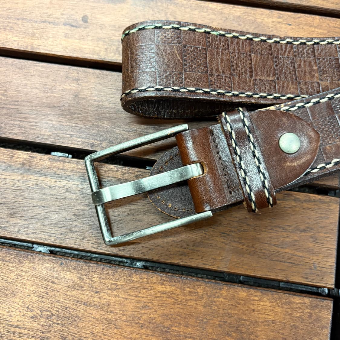 빈티지 체커보드 레더 벨트 상품이미지2