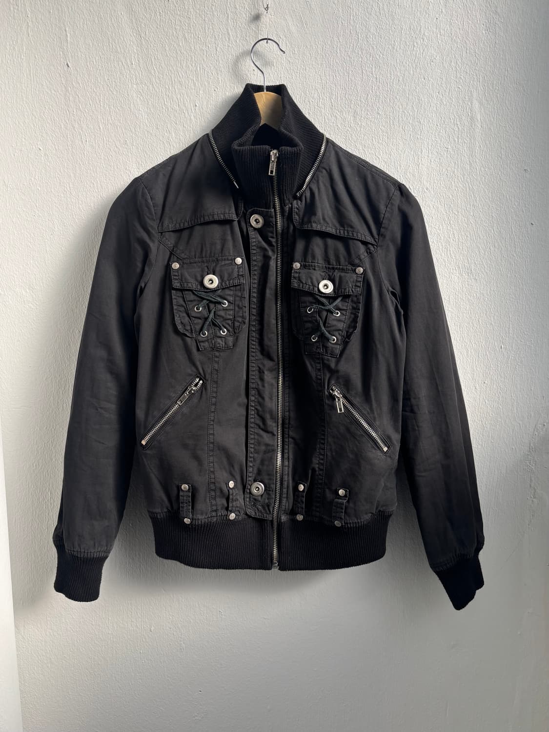 Vintage Black High Neck Zip-Up Jacket 상품이미지4