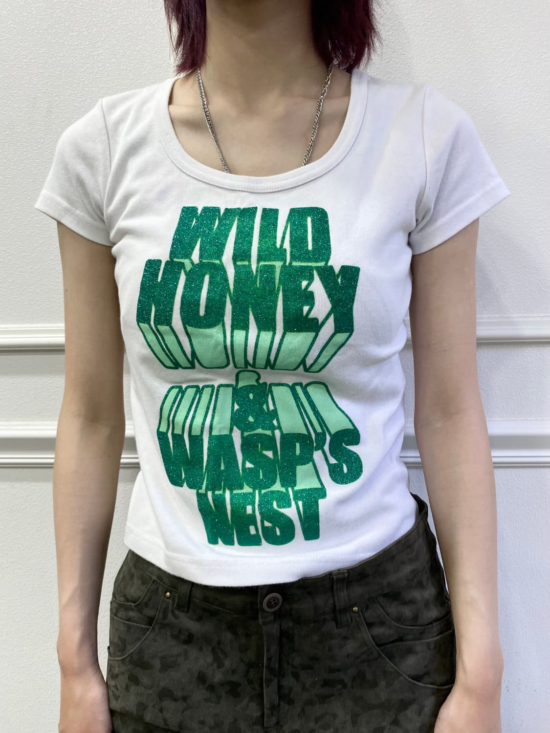 와투케 y2K Green Lettering Slim Fit Tee 상품이미지1