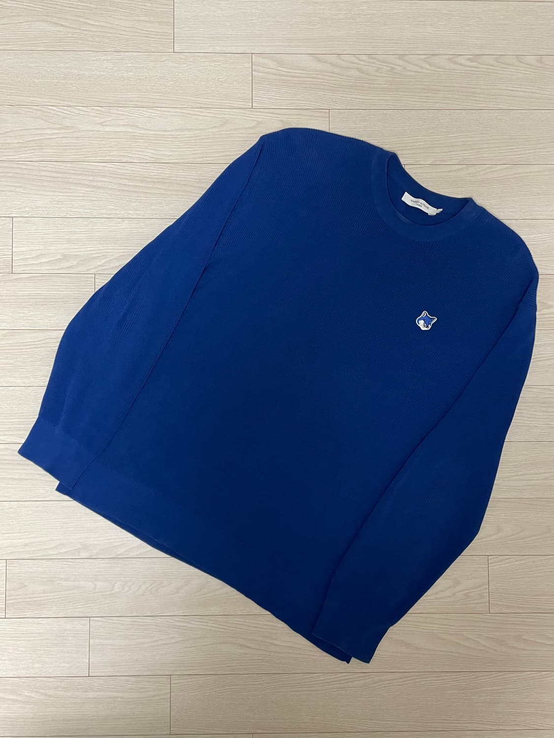 [ L ] 정품 메종키츠네 로고 패치 니트 스웨터 블루 상품이미지1