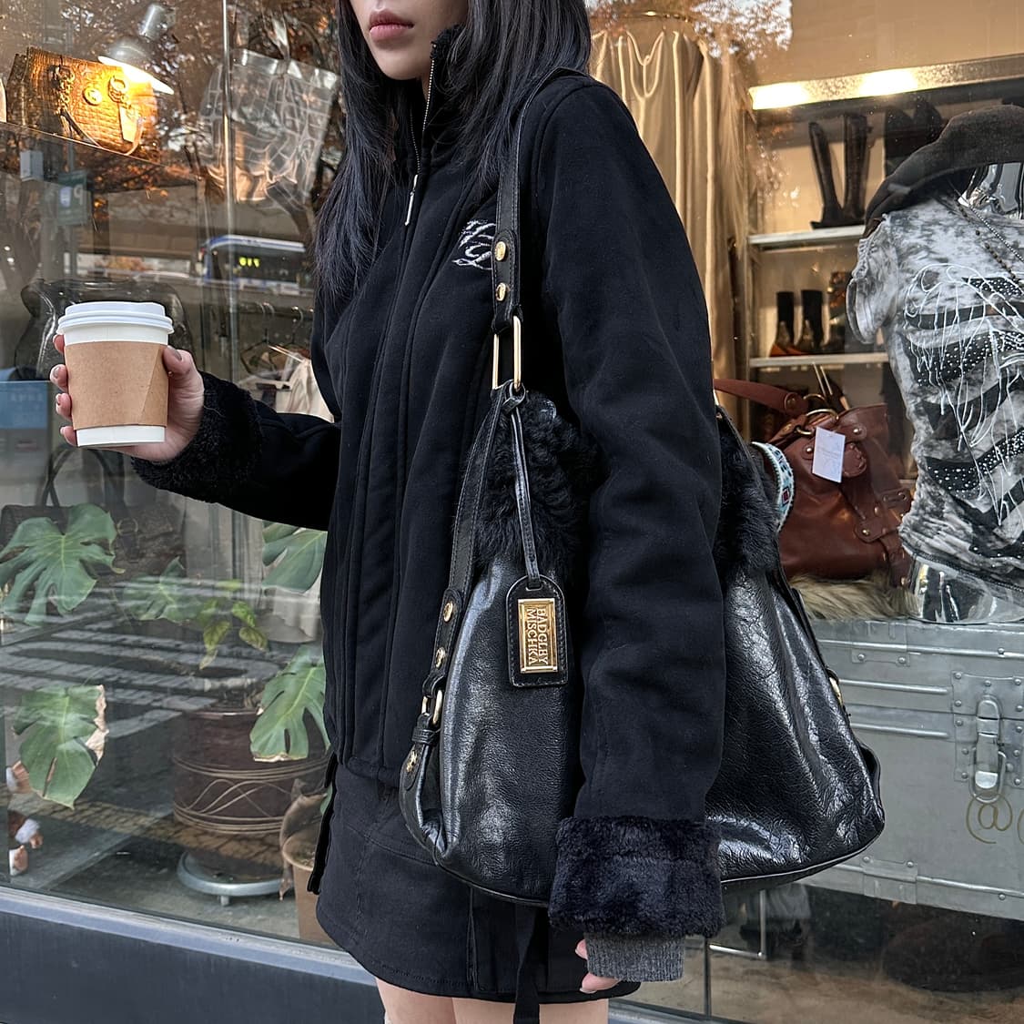 00s 배즐리 미슈카 퍼 & 가죽 백 상품이미지6