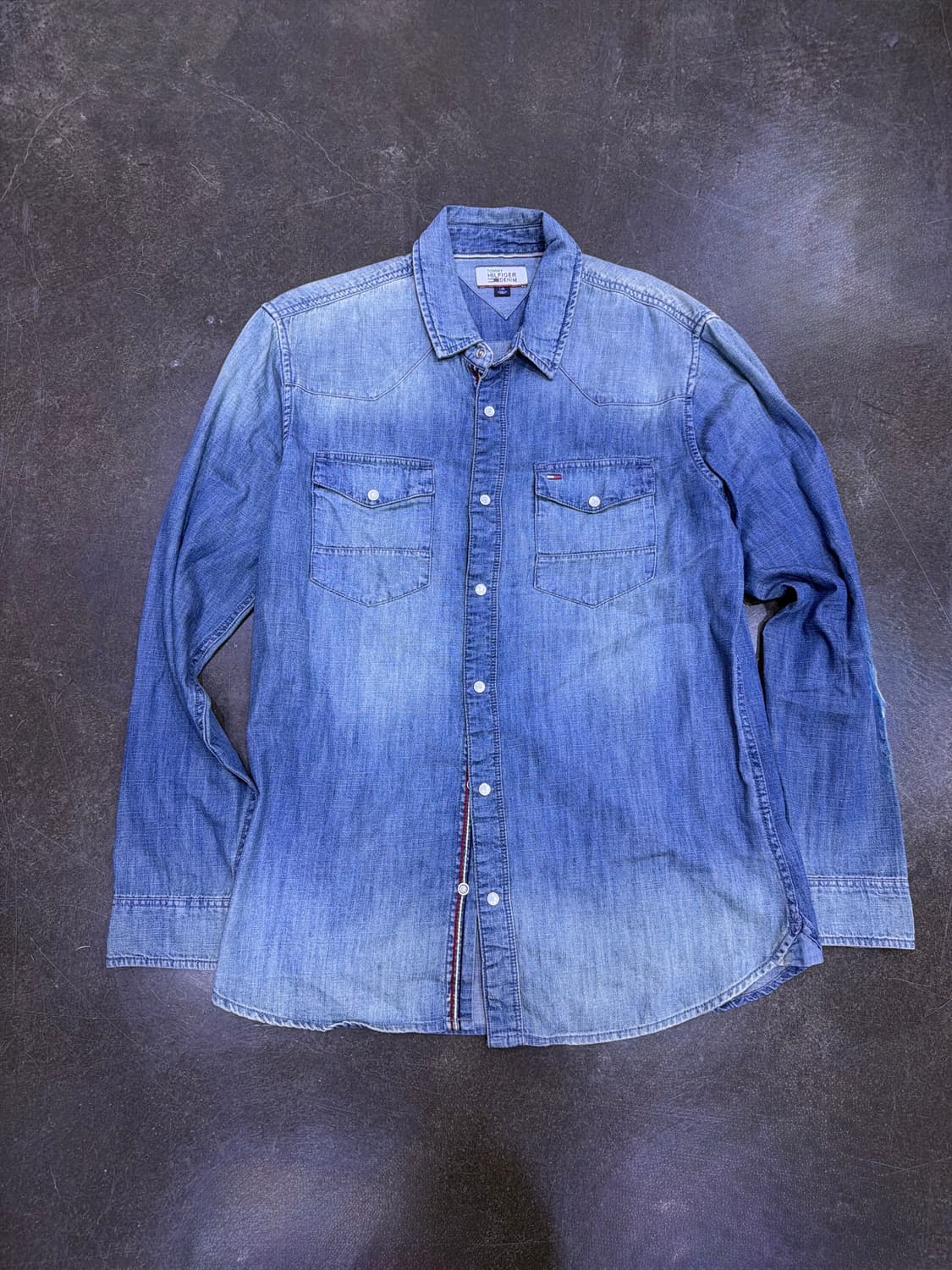 타미힐피거 웨스턴 3라인 스티치 빈티지 워싱 데님셔츠 L 상품이미지1