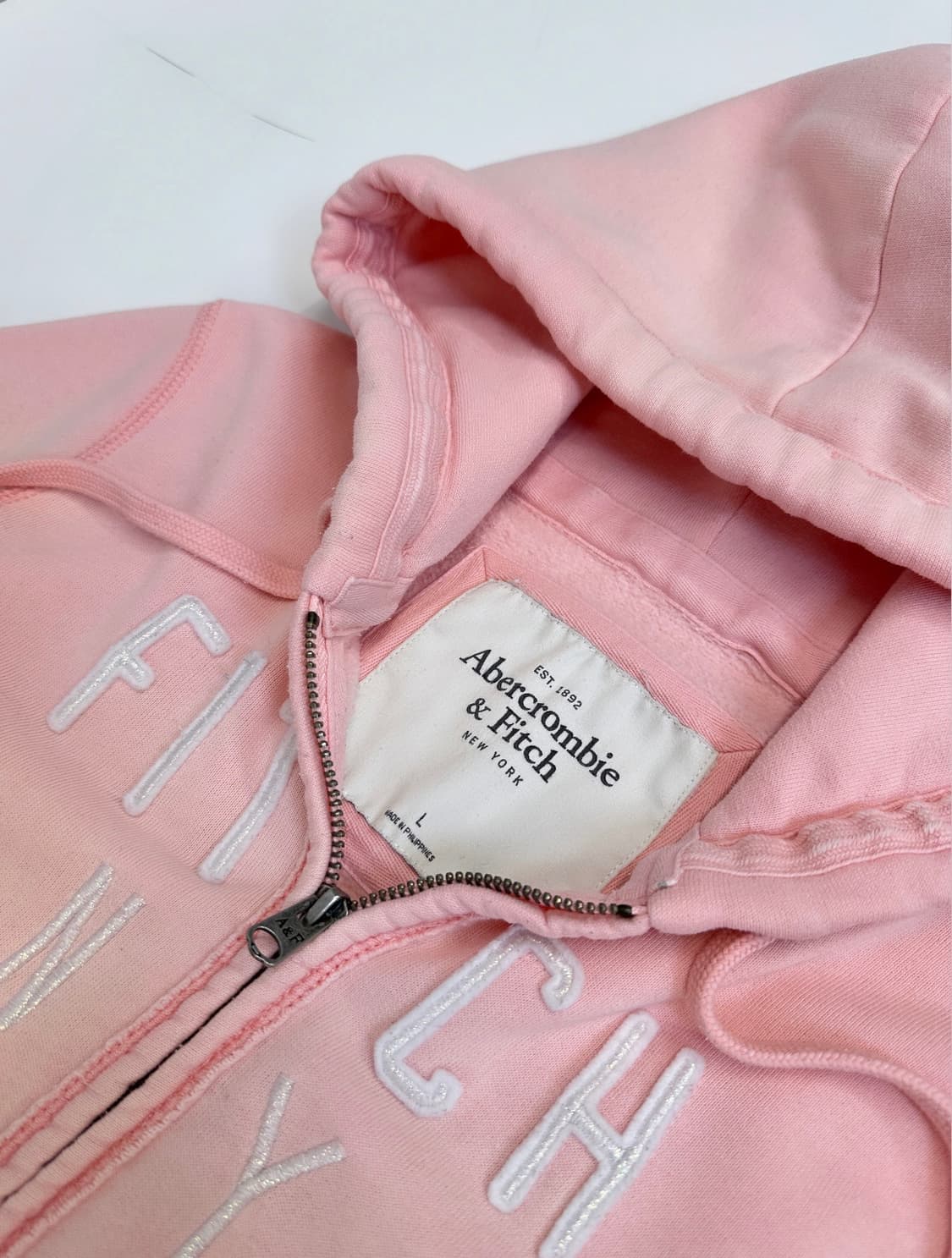 아베크롬비 스펠로고 연핑 후드집업 기모 L 상품이미지2