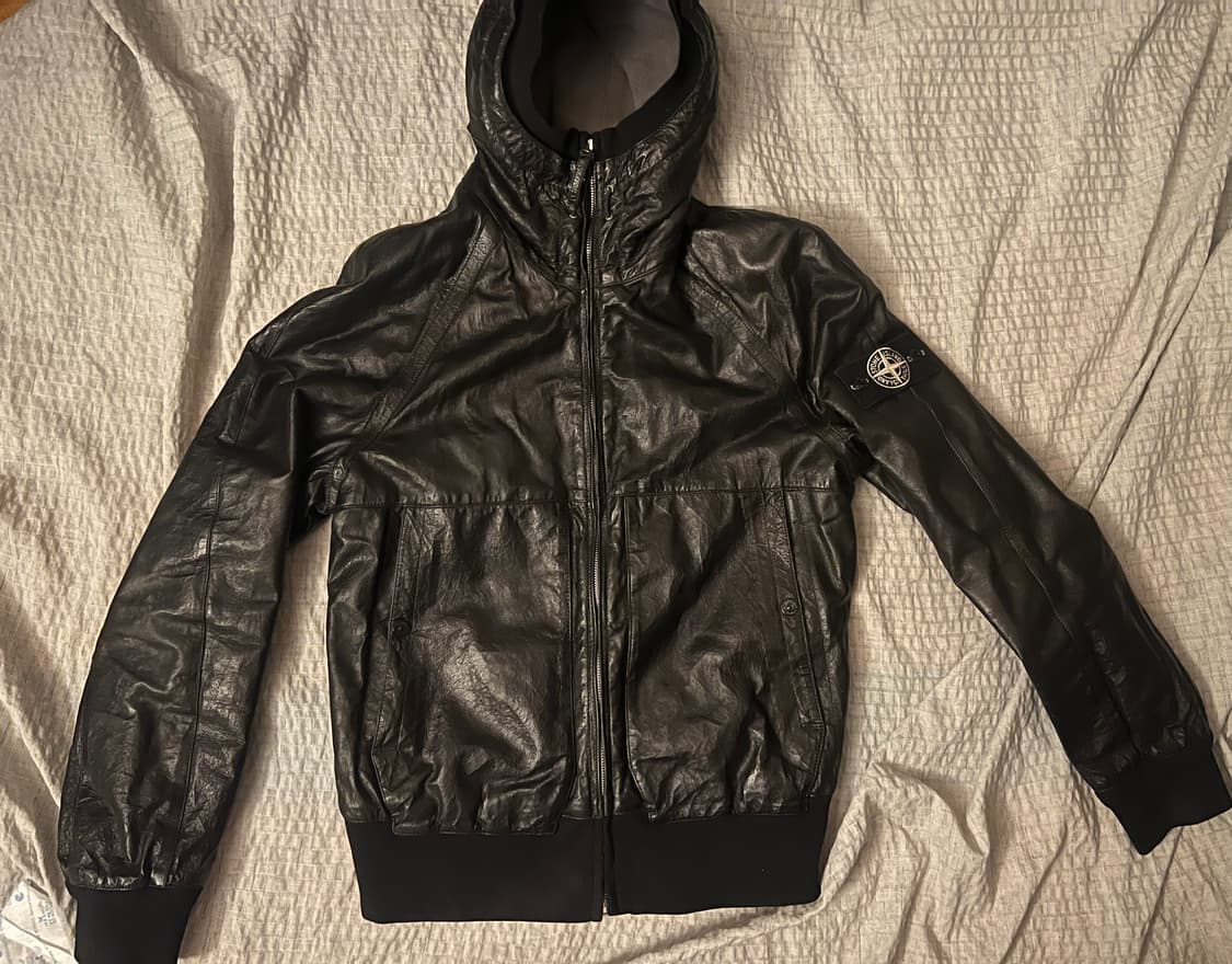 스톤아일랜드 메탈 레더(가죽) 자켓 화이트 와펜 M 상품이미지4