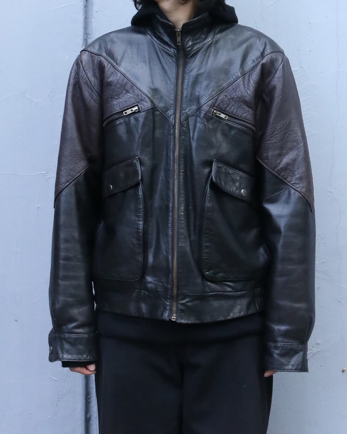 빈티지 블랙 레더 봄버 자켓 상품이미지2