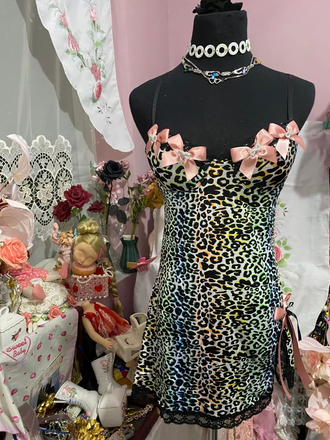 히메갸루 오네 호피 섹시 란제리 갸루 핑크 레오파드 슬립원피스 상품이미지1