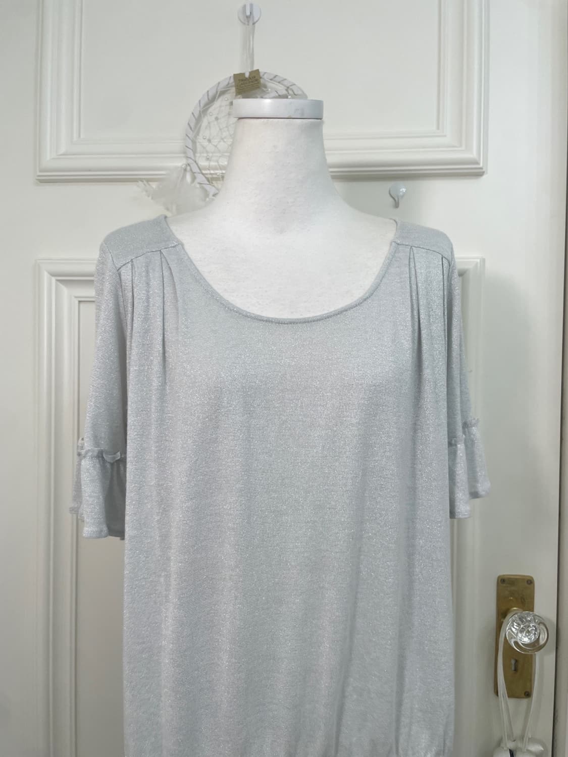 sheer gray glitter pleats loose top 상품이미지5