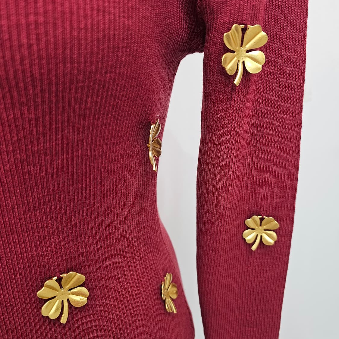 울100% 골드 플라워 슬림핏 골지 니트 원피스 상품이미지4