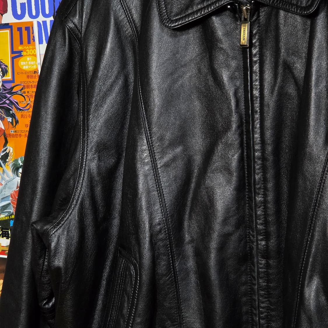 인디안 스트라이프 안감 양가죽 블랙 봄버 자켓 상품이미지4