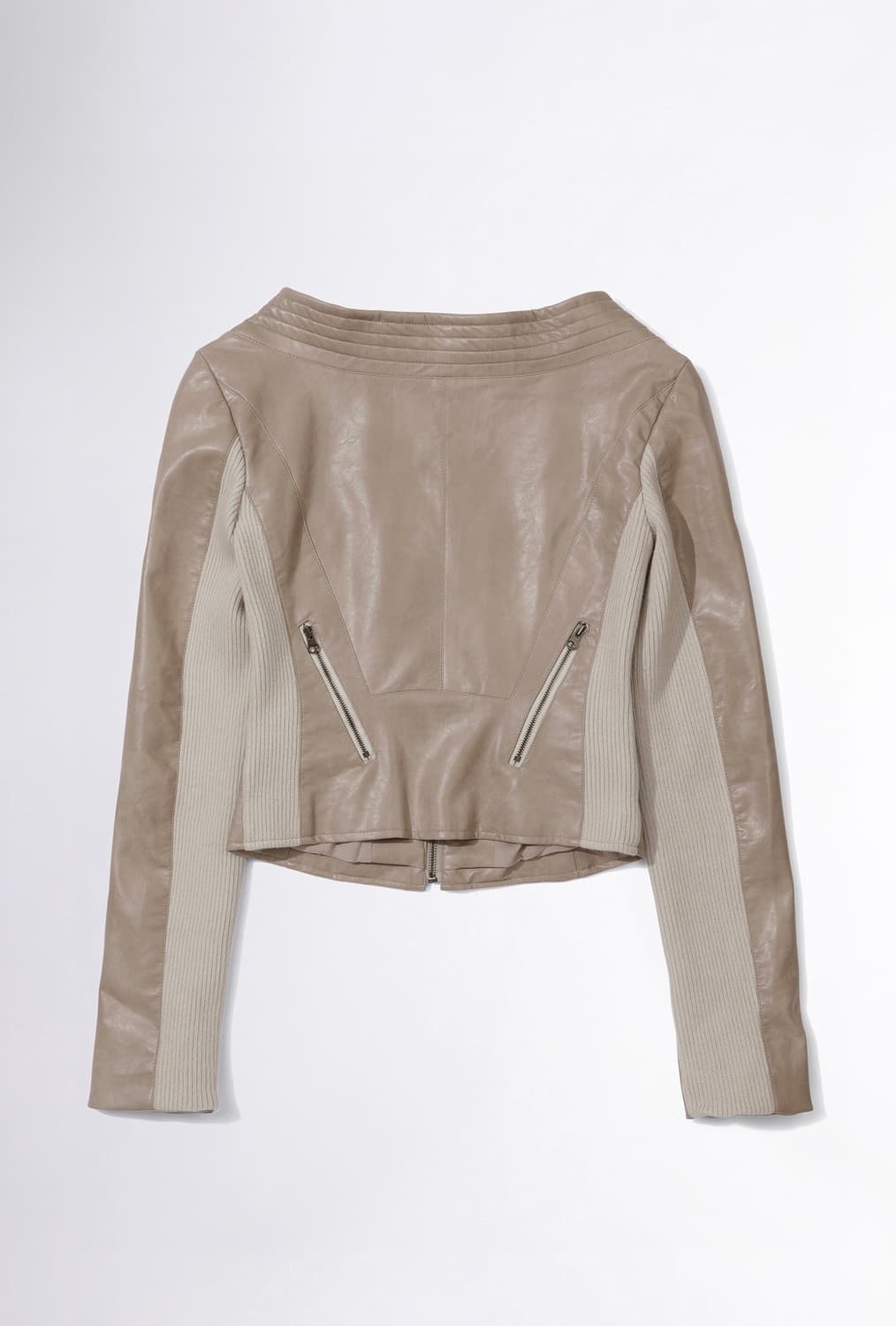  Portrait Neck Faux Leather Jacket Taupe 상품이미지2