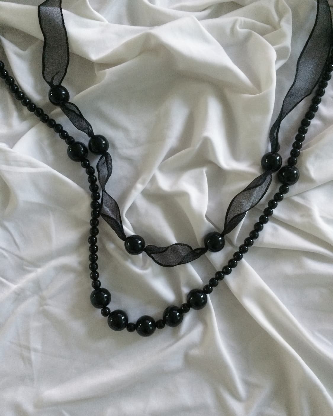 ✟ Black Ribbon Bead Necklace ✟ 상품이미지2